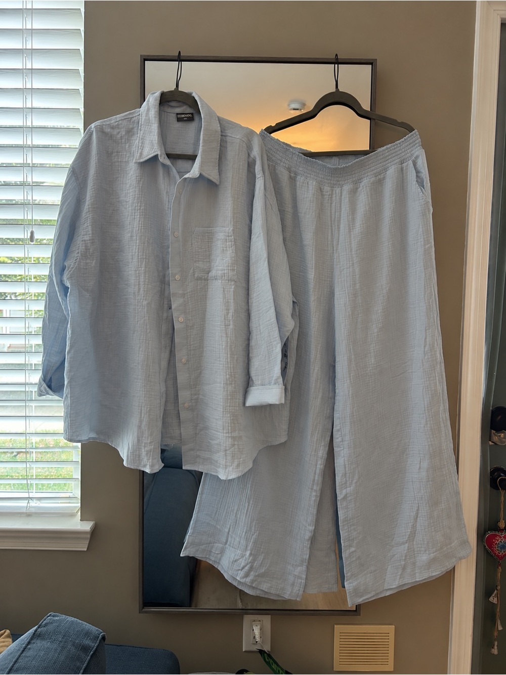 32 Degrees Women’s Set Soft Gauze Light Blue Button-Up and Pants Size XL